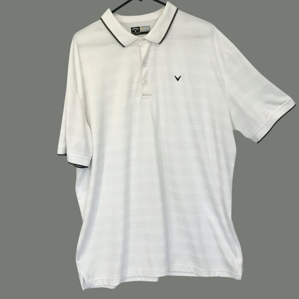 Callaway Opti Dri Men's 3-Button Golf Polo Shirt Size XXL in Gray White Stripe